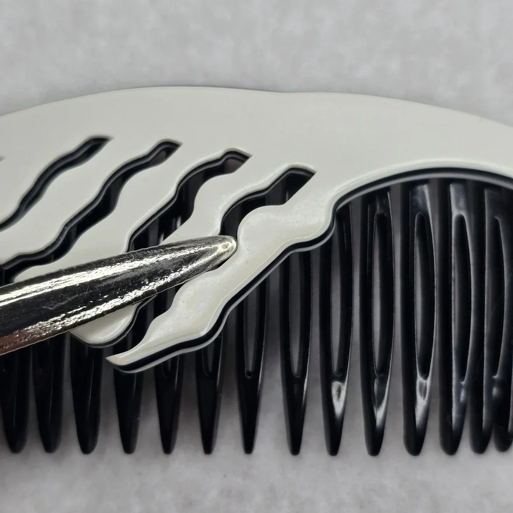Vintage France Hair Side Tuck Comb Accessory White Art Deco Wavy READ
